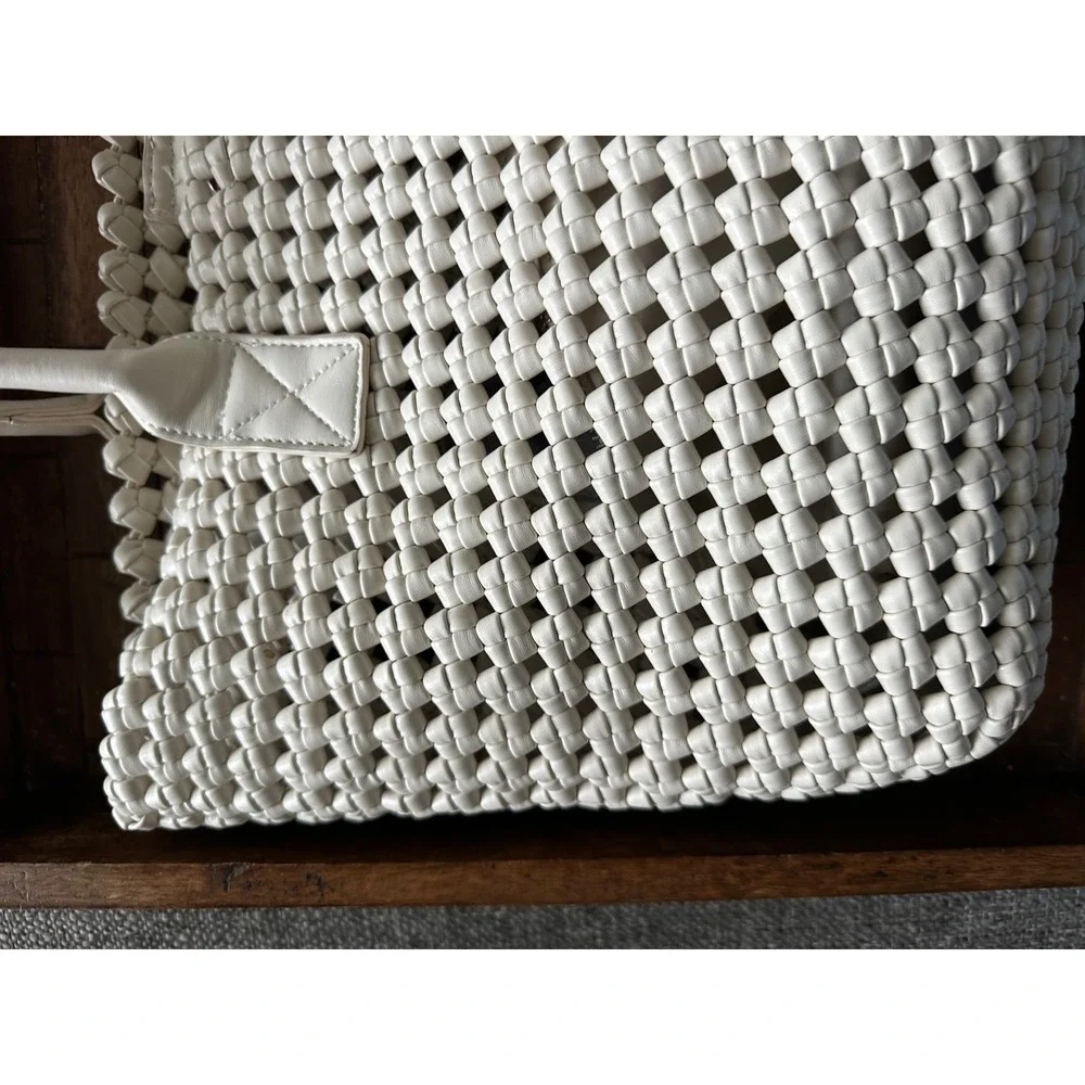 Sincerely Jules Woven Lattice Tote Bag Cream Off White Shoulder Bag with pouch